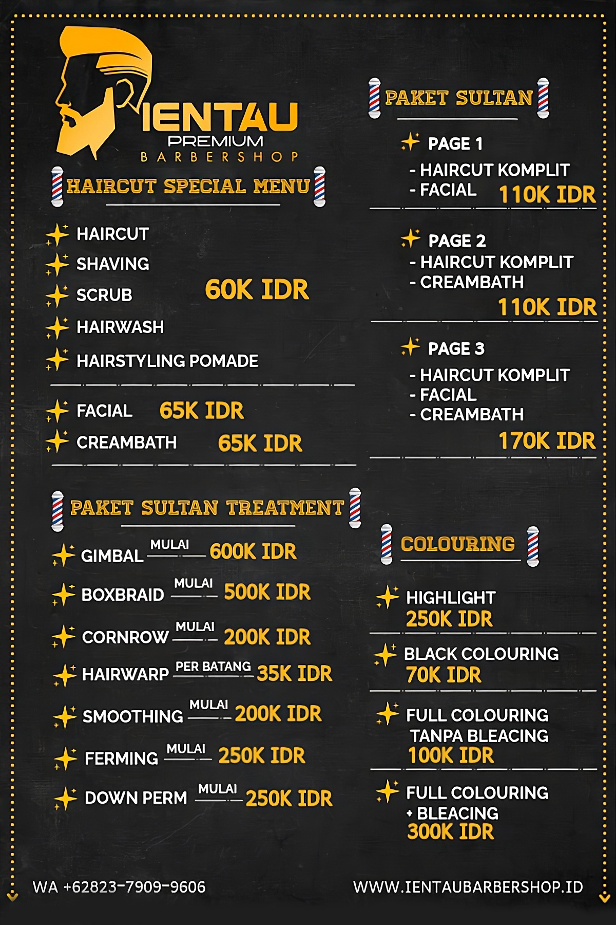 Pricelist IENTAU PREMIUM BARBERSHOP